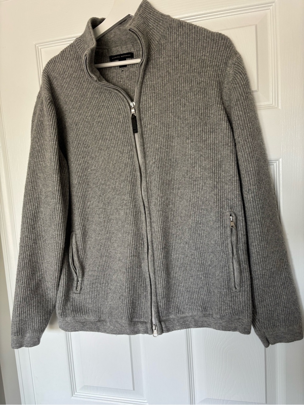 Banana Republic Men's Gray Ribbed Full-Zip Sweater Jacket